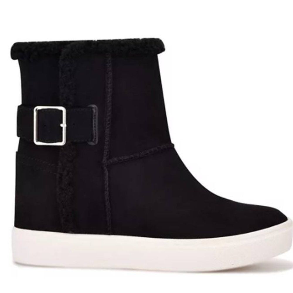 Nine West Women's Wedge Sherpa Ankle Boots Winter Black Size 10 $99
